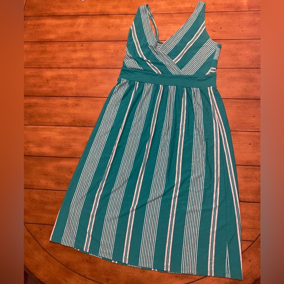 Teal &grey striped tank top dress,size large.Added a stitch on bust for modesty - Picture 2 of 7